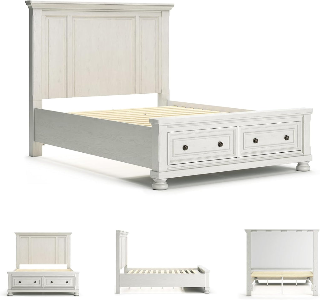 Signature Design by Ashley Robbinsdale Casual 2-Drawer Queen Platform Storage Bed, Foundation or Box Spring Not Needed, White
