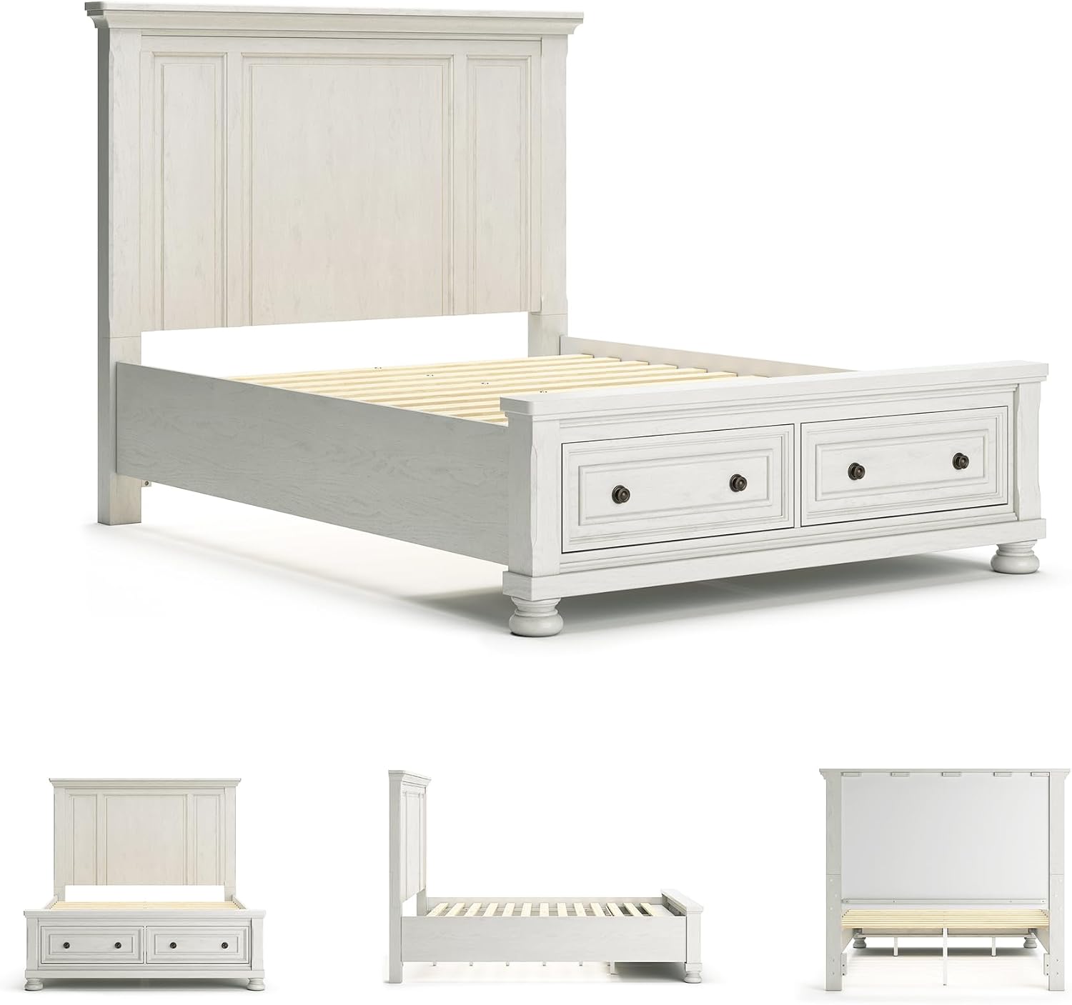 Signature Design by Ashley Robbinsdale Casual 2-Drawer Queen Platform Storage Bed, Foundation or Box Spring Not Needed, White