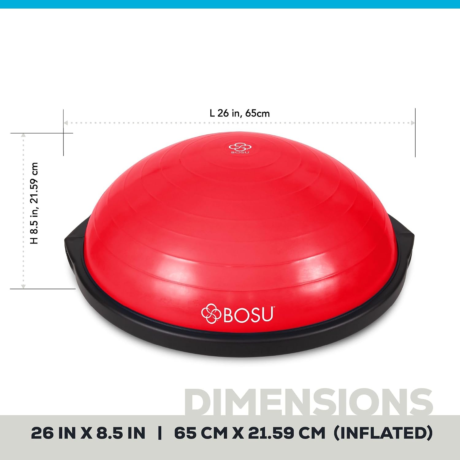 Bosu Balance Ball Exercise Trainer, Home Gym Equipment w/Guided Workouts & Pump, 26' Inflatable Fitness Platform for Strength Training, Standing, Balancing, and Core Workout