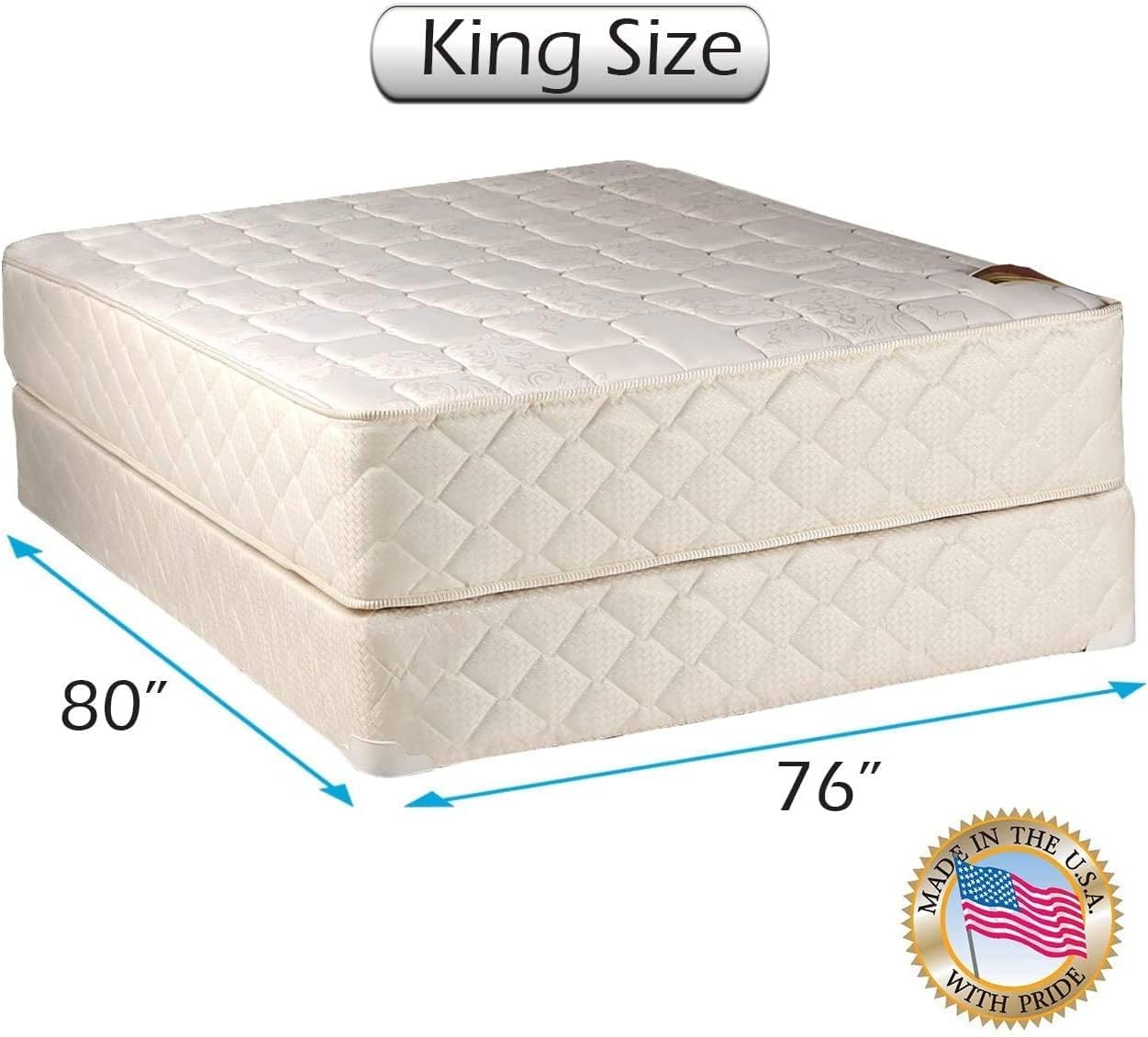 DS Solutions USA Grandeur Deluxe Two-Sided Gentle Firm Mattress and Box Spring Set with Metal Bed Frame - Orthopedic, Spine Support, High Foam Quality, Long Lasting Comfort (King Size)