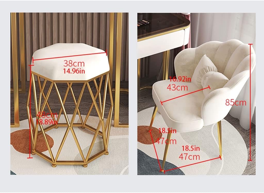 Vanity Benches Dresser Set Bedroom Modern Dresser Simple Small Apartment Dresser with LED Round Mirror, Stool, Two Drawers (Color : A)