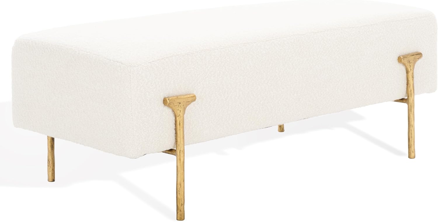 SAFAVIEH Couture Collection Jessa Glam Ivory Boucle & Brass Bench