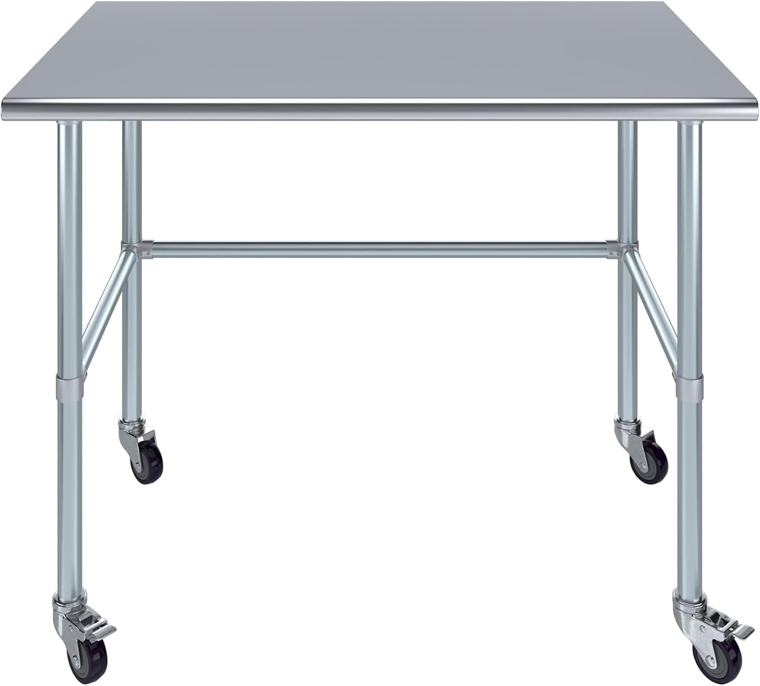 AmGood Stainless Steel Work Table Open Base & Wheels | Work Station | Metal Work Bench (Stainless Steel Work Table Open Base + Casters, 48' Long x 30' Deep)