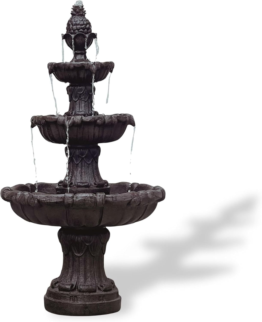 XBrand 58.3' 3-Tier Outdoor Freestanding Water Fountain - Classic Leaf Design, White Resin, Large Bird Bath with Pump - Ideal for Yard, Lawn and Garden, Porch Décor