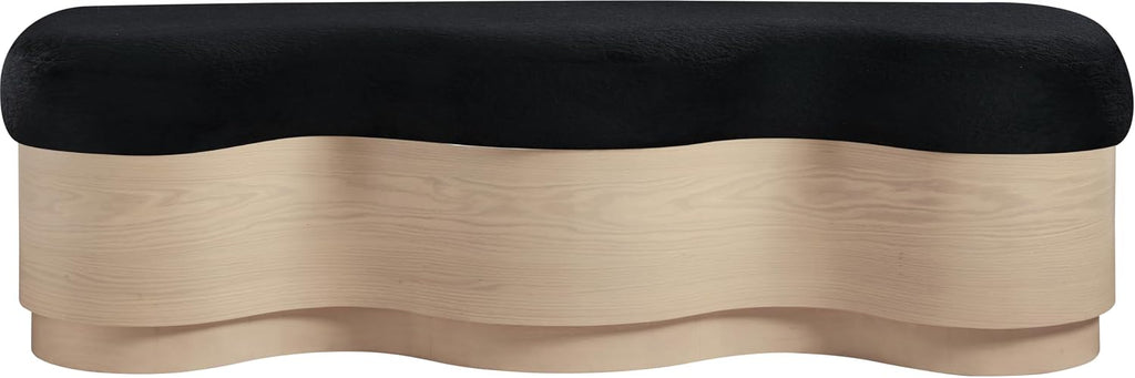 Meridian Furniture 22080Black Savoy Collection Art Deco Bench with Soft Black Velour Fur Fabric, Rich Natural Finish, Mix of Solid Wood & MDF, 60' W x 18.5' D x 18.5' H, Black