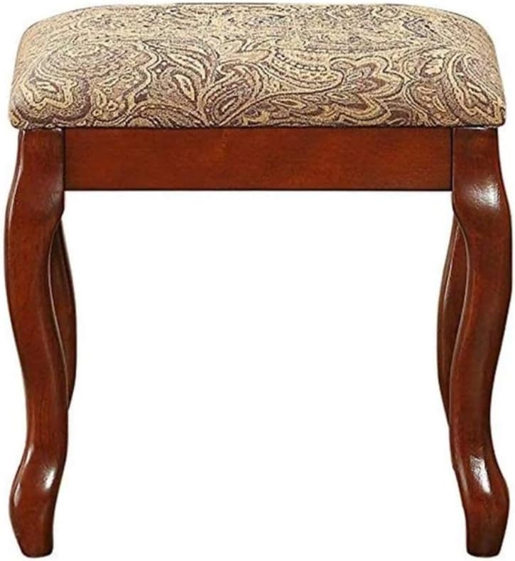 Poundex F4147 Bobkona Cailyn Flip Up Mirror vanity Set with Stool in Cherry
