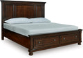 Signature Design by Ashley Porter Traditional 2-Drawer California King Panel Platform Storage Bed with Bun Feet, Foundation or Box Spring Not Needed, Dark Brown