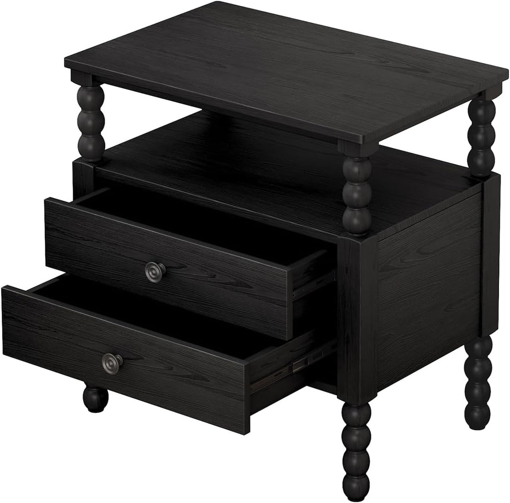Generic 3 s Bedroom Sets King Size Wood Platform Bed with Gourd Shaped Headboard with 2 Nightstands,Antique Black