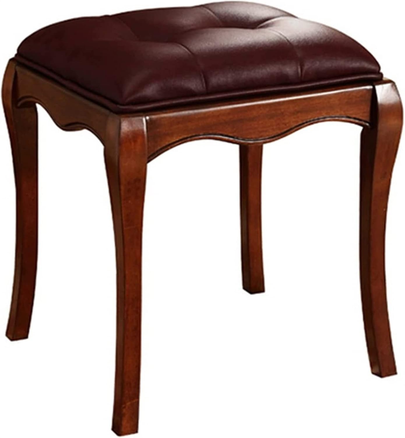 Vanity Bench with Padded Cushion, Vanity Chair Wooden Dressing Stool Piano Stool Guzheng Stool Simple Dining Stool Rubber Wood Frame(Brown)