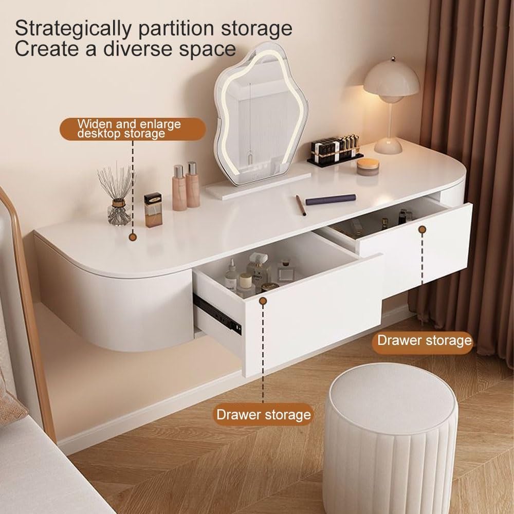 Wall Mounted Makeup Vanity, Floating Vanity Makeup Table, Space-Saving Corner Vanity Desk, Floating Dressing Table, Floating Corner Desk for Bedroom