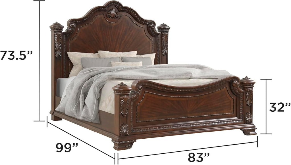 Style 4 Pc King Bedroom Set with Wood Carvings Made with Wood in Walnut