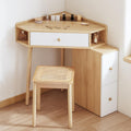 Corner Vanity Desk Set Wood Dressing Table with Drawer & Open Shelves Makeup Table for Small Room Solid Construction(Natural,50cm Without Mirror)