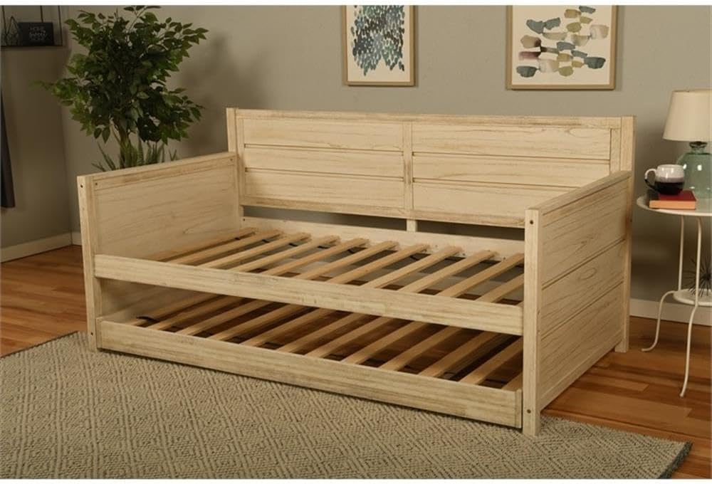 Kodiak Furniture Marisa Wood Daybed w/Trundle in Weathered White w/Mattresses