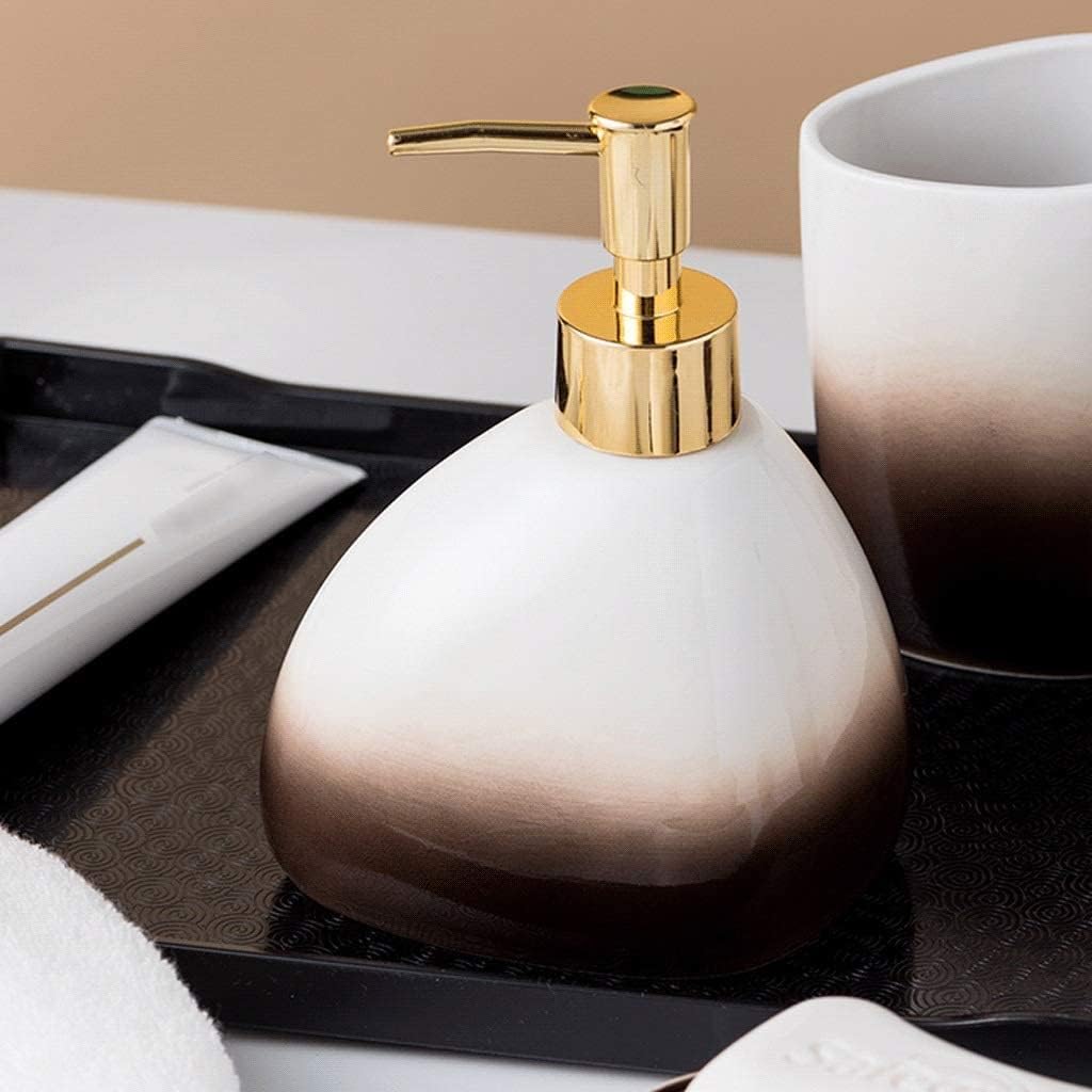 Vanity Bathroom Decor, Bathroom Accessory Set Ceramic Bathroom Accessories Set 450ml/15.2oz Soap Dispenser Gradient Brown Bathroom Set Housewarming Gift(5 Piece Set)