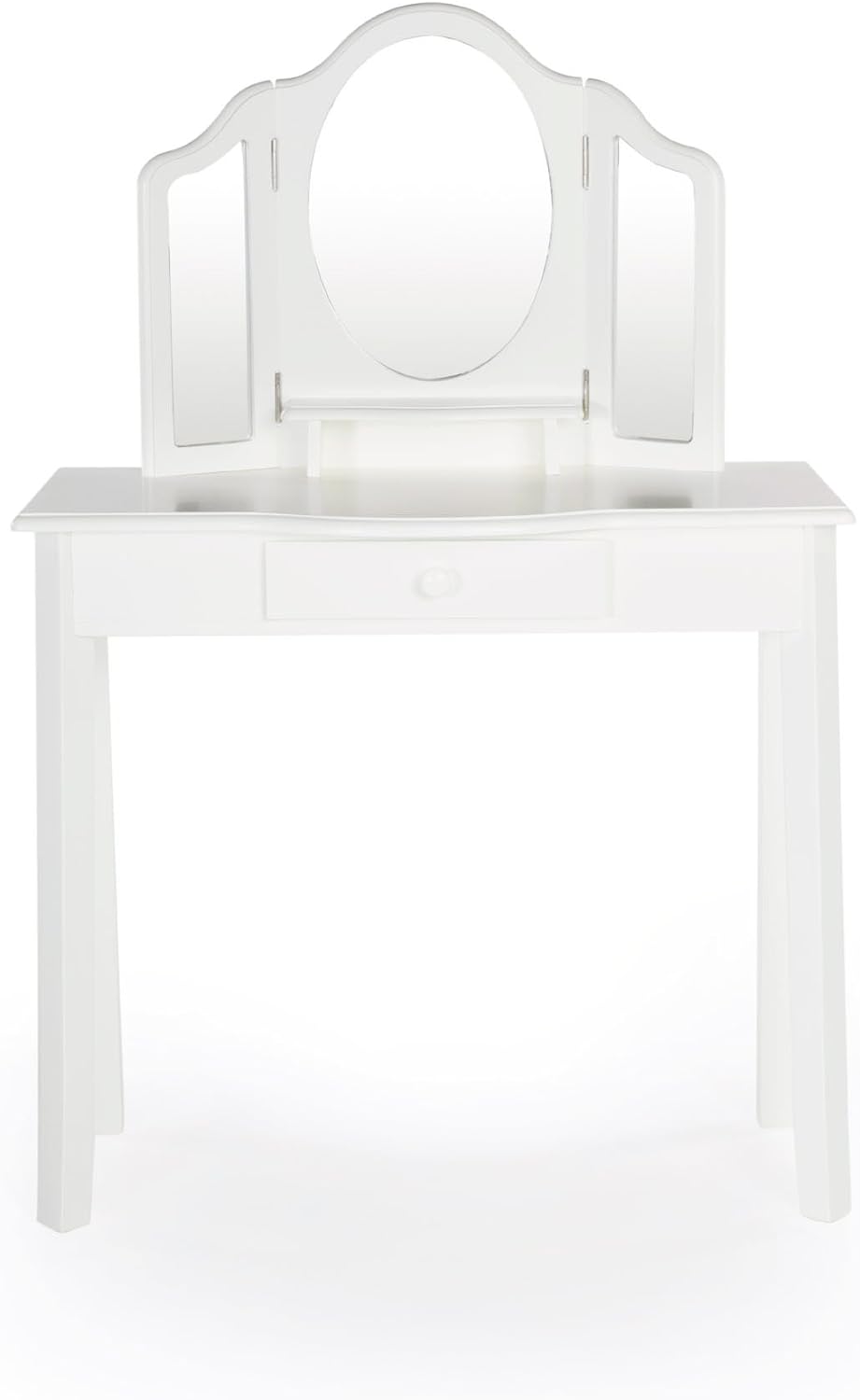 Guidecraft Classic White Vanity and Stool Set: Kids' Wooden Table with 3 Mirrors, Storage Seat and Make-Up Drawer - Children's Furniture