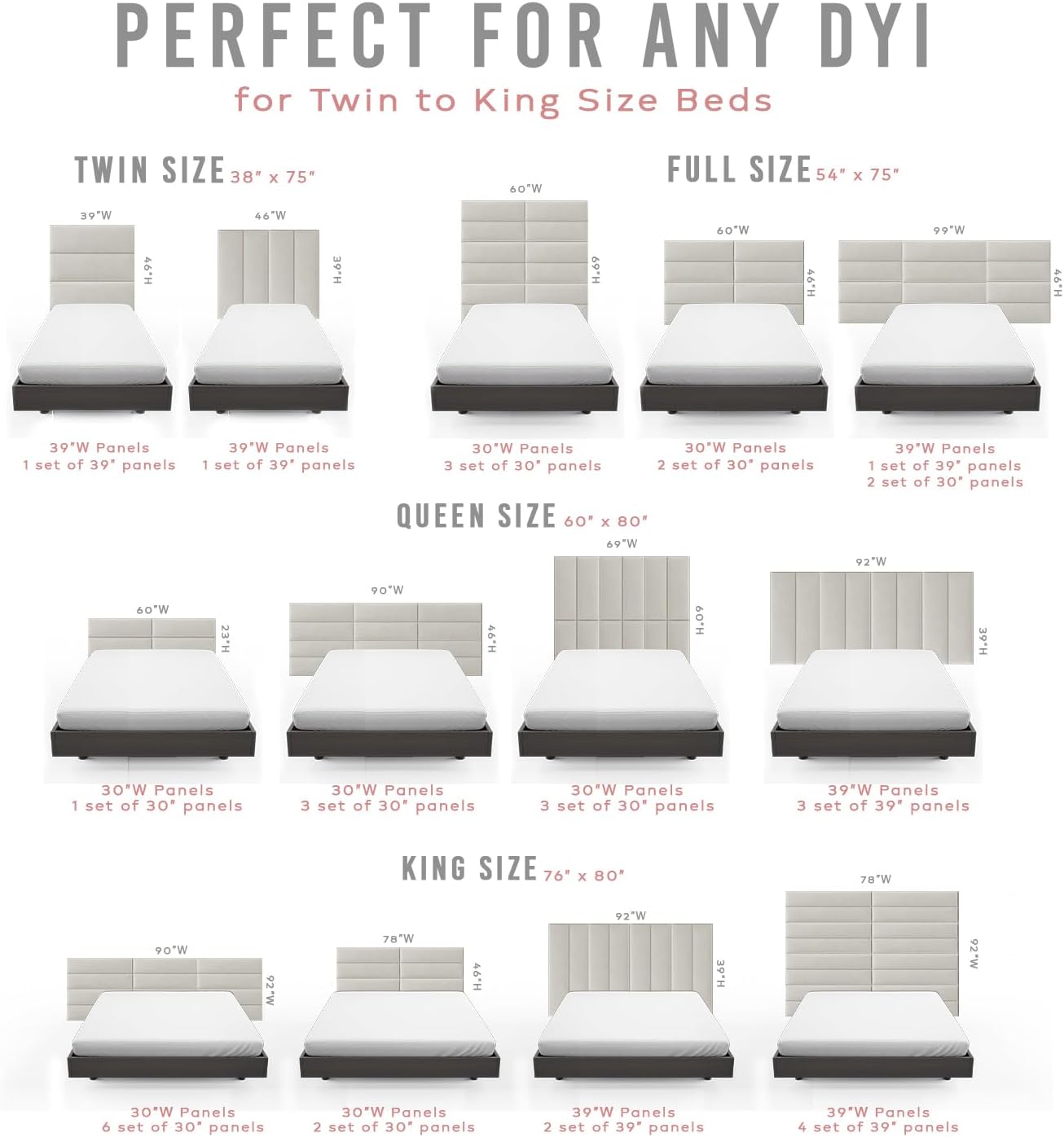 Vänt Upholstered Wall Panels - King/Cal King Size Wall Mounted Headboards - Boucle Grey - Twin/King - Set of 4 Panels (Each Individual Panel 39'x11.5')