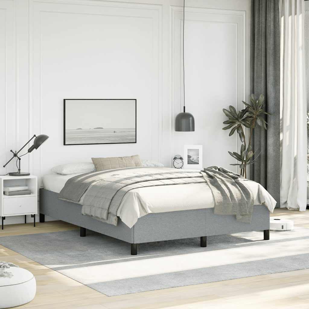 Light Grey Polyester Plywood Engineered Wood Full Bed Frame with Breathable Fabric and Sturdy Wooden Slats for Modern Bedroom Decor