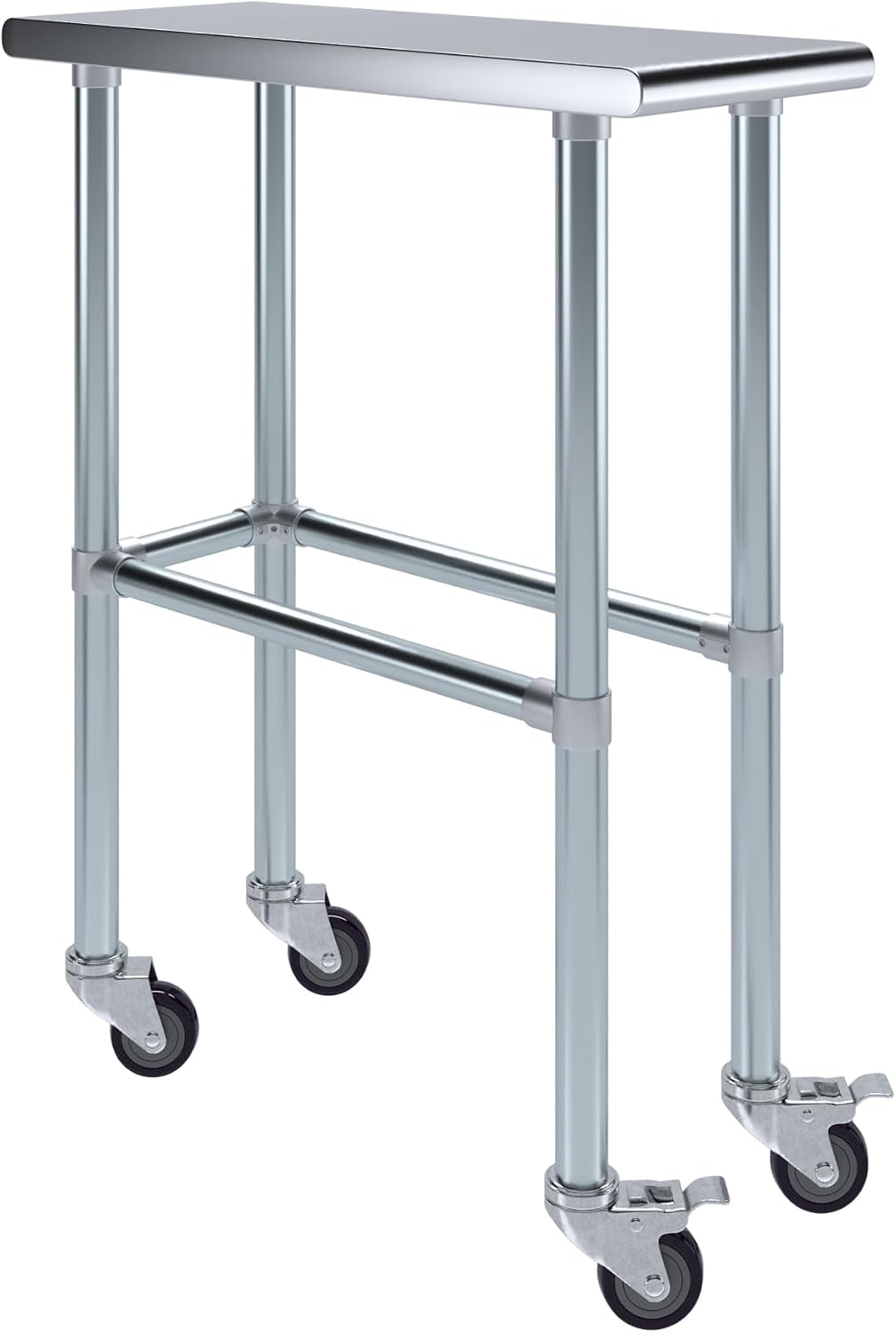 AmGood Stainless Steel Work Table Open Base & Wheels | Work Station | Metal Work Bench (Stainless Steel Work Table Open Base + Casters, 12' Long x 30' Deep)