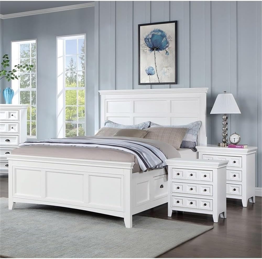 Furniture of America Ender 3pc White Wood Bedroom Set - King + 2 Nightstands