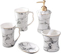 Vanity Bathroom Decor, 5 Piece Set Bathroom Accessories Set White Marble Pattern Ceramic Soap Dispenser Set Kitchen Accessories Housewarming Gift