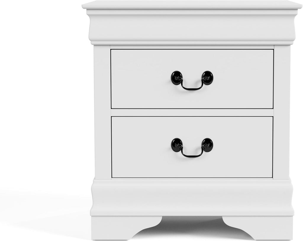 Furniture of America Arabella Traditional Solid Wood 3 Piece Bedroom Set, King Bed Frame and Nightstands Set of 2, Chic Sleigh Design Bedframe with Headboard and Footboard, Box Spring Needed, White