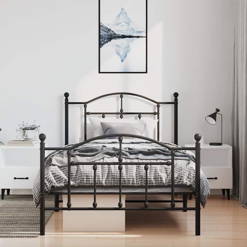 Twin Black Powder-Coated Steel Bed Frame, Rectangular Modern Platform Design with 440lb Weight Capacity, Durable Metal Construction for Bedroom Guest Room Furniture
