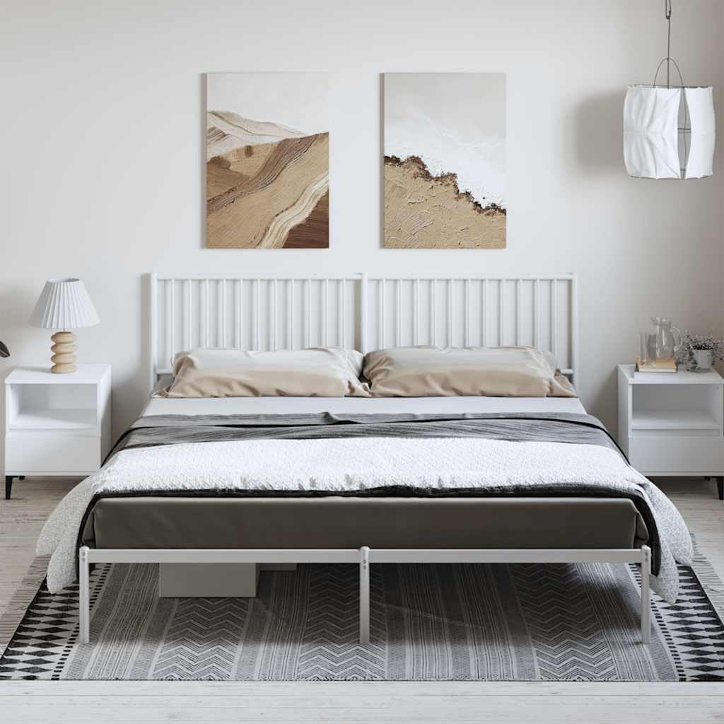 White Powder-Coated Steel Double Bed Frame with Headboard, 4-Piece Sturdy Metal Bed Frame Set for Modern Bedroom, Durable Support Structure and Underbed Storage Space, Easy