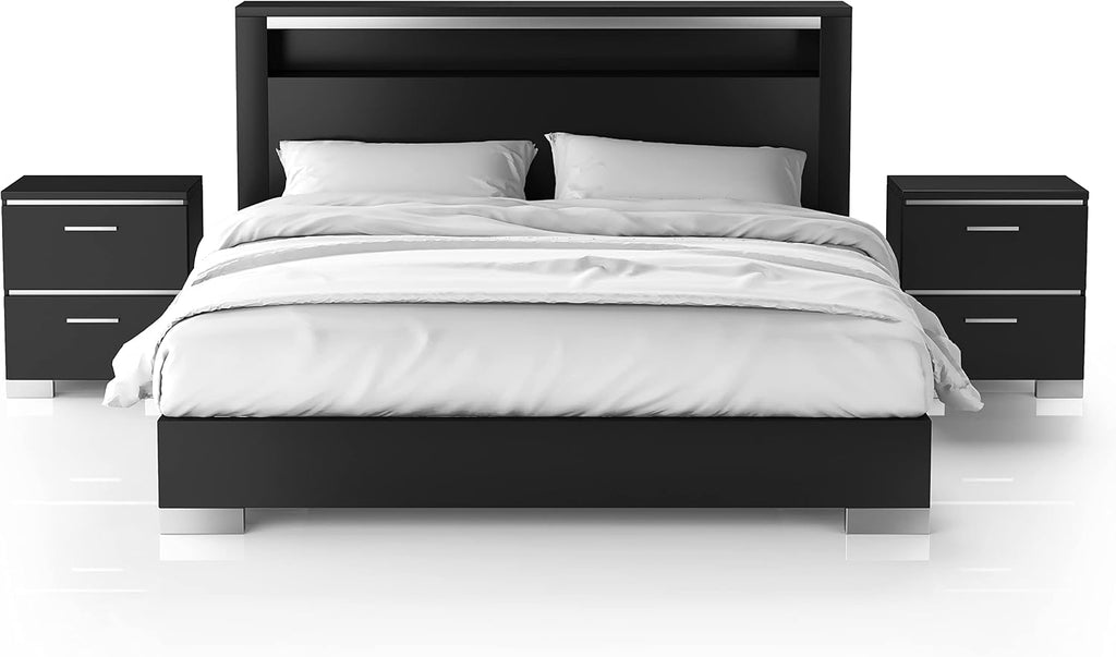 HOMES: Inside + Out Linsey Contemporary Wood 3-Piece King Bedroom Set, Box Spring Required, Black