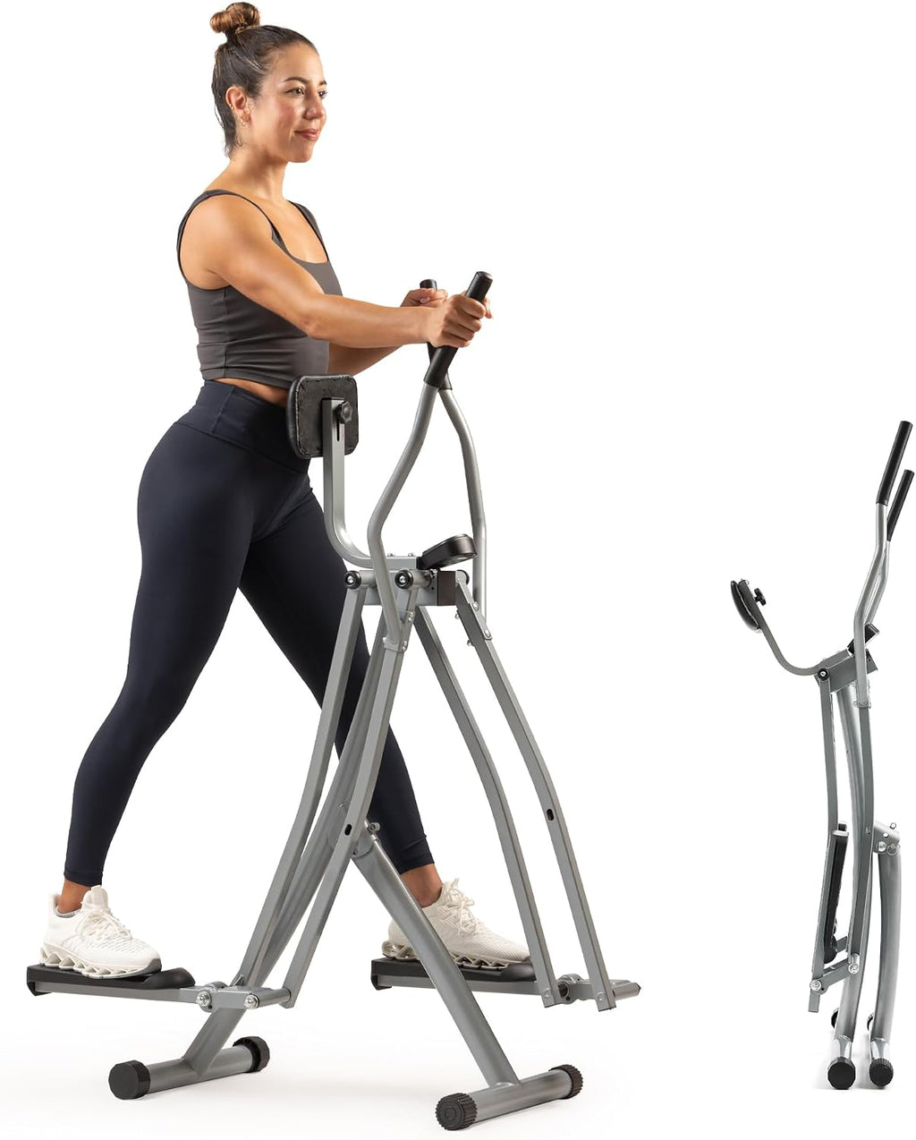 Sunny Health & Fitness Foldable Air Walk Elliptical, 30' inch Long Stride Glide Exercise Full-Body Cardio Cross Smart Trainer for Home Office, SunnyFit App via Bluetooth with Adjustable Resistance