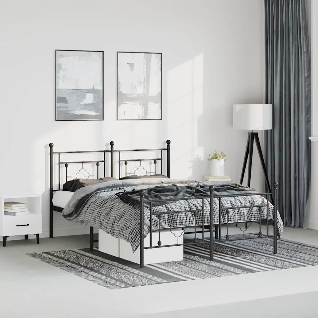 Metal Queen Bed Frame with Footboard Black 59.1'x78.7' Sturdy Steel Platform Bedframe with Underbed Storage Space for Bedroom Furniture