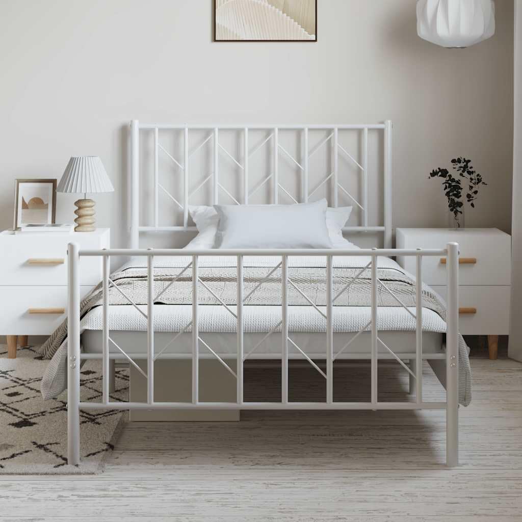 Steel Single Bed Frame White Rectangular with Underbed Storage Durable Metal Platform Base for Bedroom Furniture