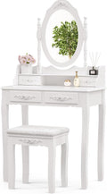 Whalefall Girls Makeup Vanity Set with Mirror and Stool, Small White Dressing Vanity Desk Table with Chair and Mirror (White Vanity)