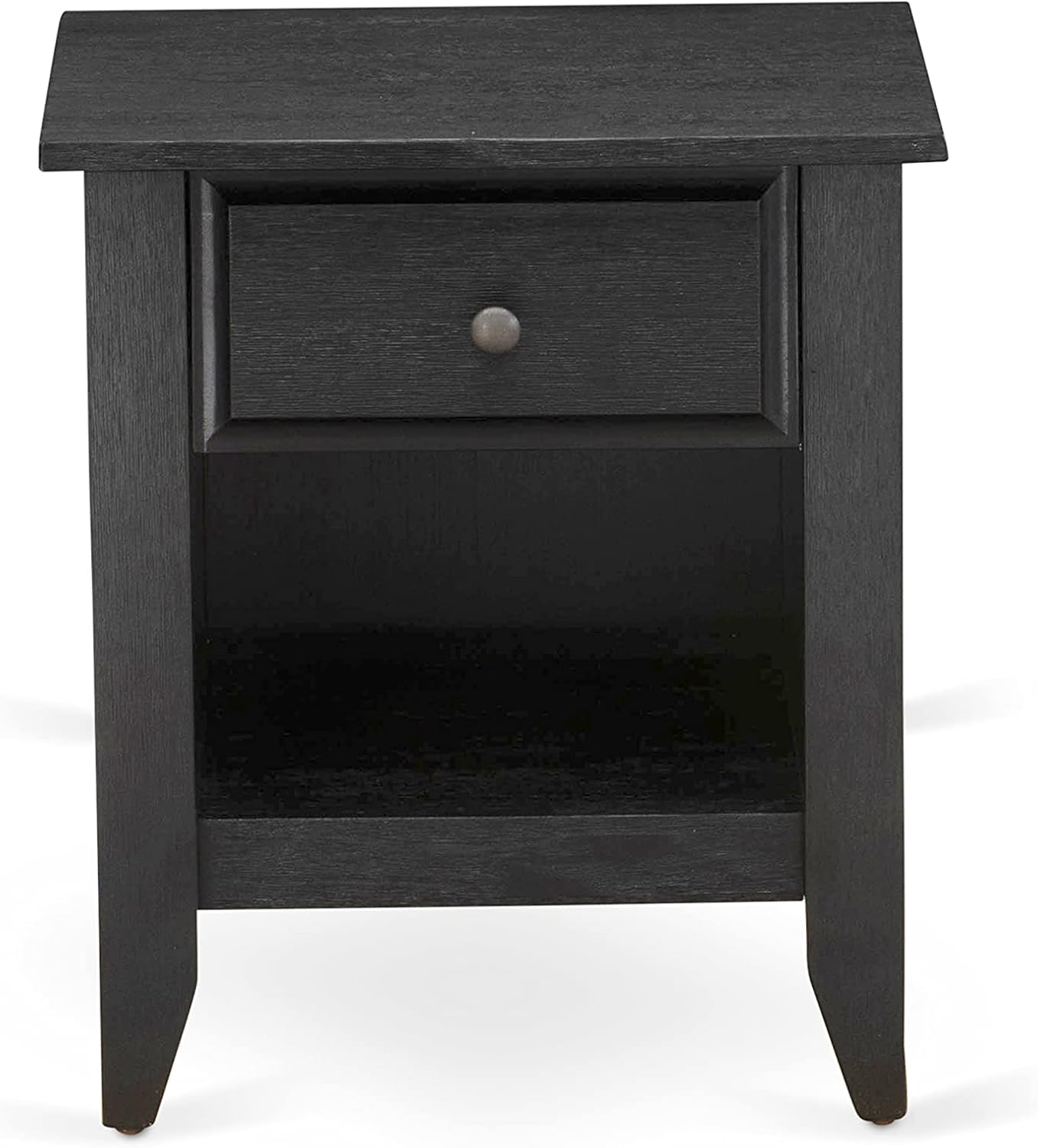 East West Furniture GB25K-1GA06 2-Pc Granbury Bed Set with Button Tufted Platform Bed and 1 Wire Brushed Black Mid Century Modern Nightstand - Dark Brown faux Leather with Black Texture and Black Legs