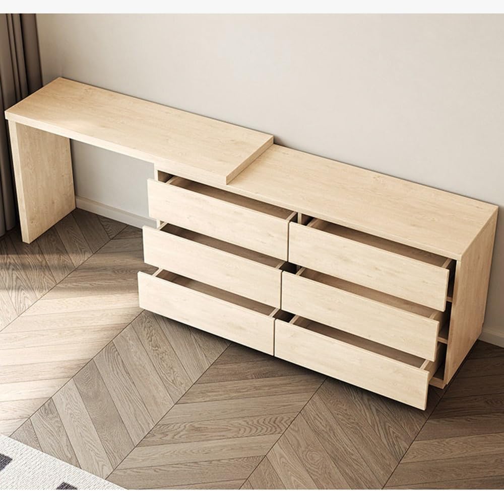 Dressing Table Solid Wood Vanity Table Chest of Drawers Flip-Top Mirror Corner Makeup Desk with Hidden