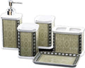 Vanity Bathroom Decor, 5 PCS Bathroom Accessory Set Ceramics Set Plastic Silver Edge Laminated Head with Tooth Brush Holder Housewarming Gift(Green)