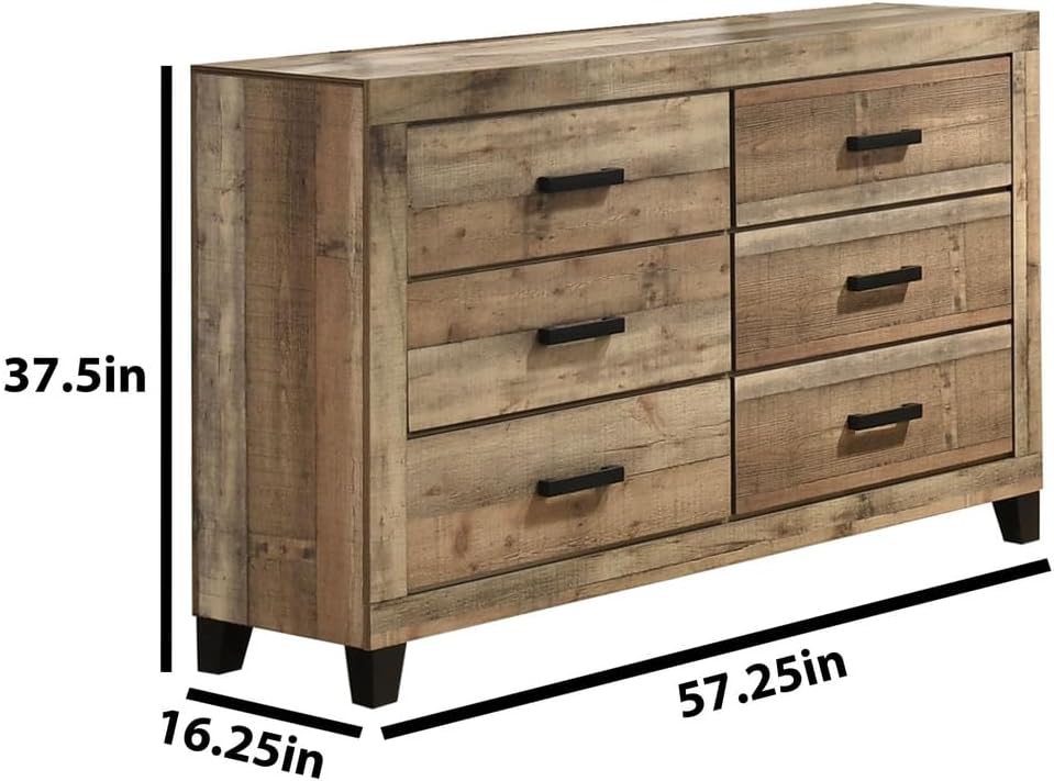 Best Quality Furniture 3 Piece Weathered Brown Pine Wood Bedroom Set in King