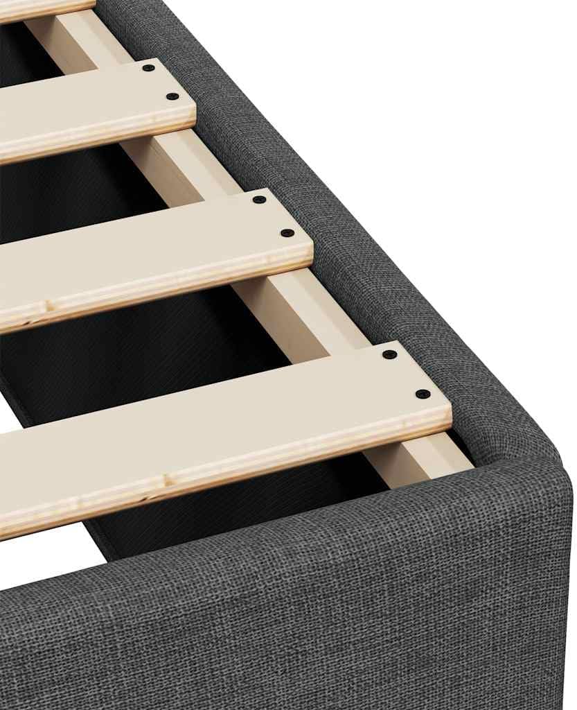 Twin XL Bed Frame Dark Grey 100% Polyester Plywood Engineered Wood Modern Upholstered Platform with Built-in Slats for Mattress Support Durable Breathable Fabric Easy Assembly