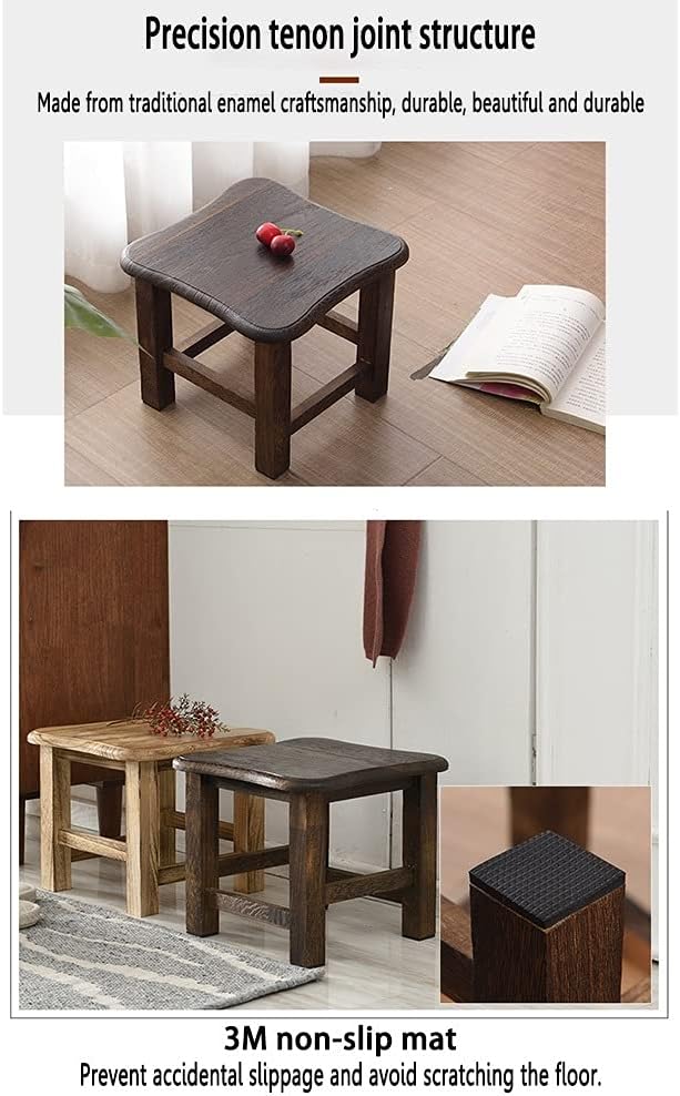 Foot Stool Change Shoe Bench Rounded Corner Design Adult Household Bedroom Living Room Solid Wood Stool Non-Slip Mat Bearing Weight 150kg Dressing Table Stoo