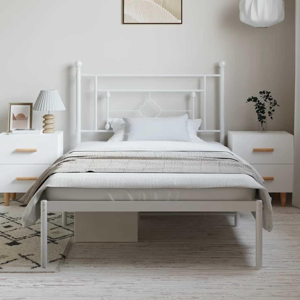 White Powder-Coated Steel Single Bed Frame with Underbed Storage, 1 Piece Bed Frame for Sturdy Support and Modern Bedroom Style
