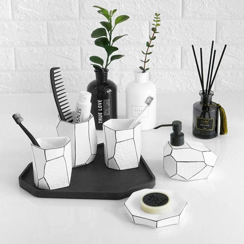 Vanity Bathroom Decor, Ceramics Bathroom Accessories Set Soap Dispenser/Toothbrush Holder/Tumbler/Soap Dish Creative Home Gift Housewarming Gift(6pcs)