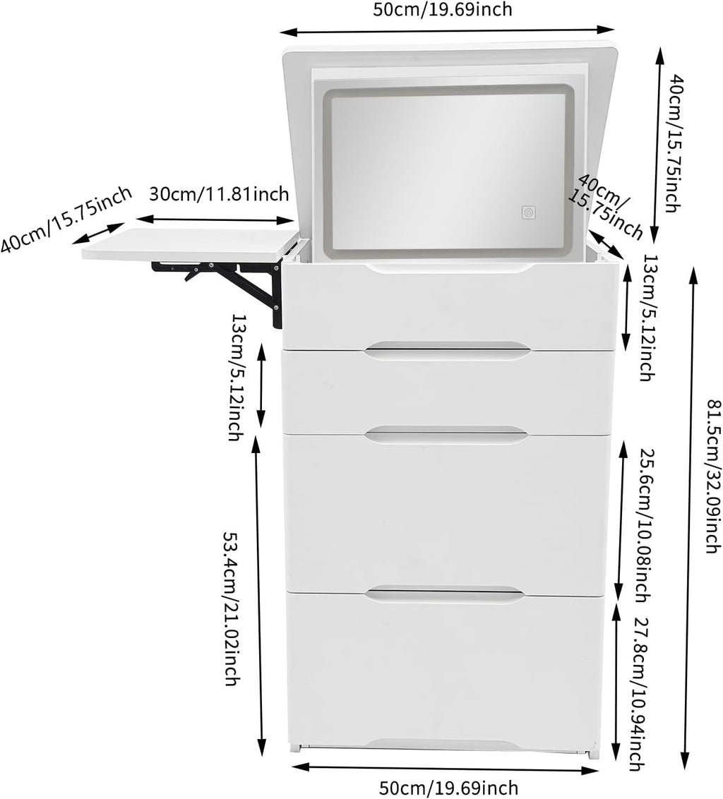 3 in 1 Compact Dressing Table with Mirror and Lights,Small Vanity Desk with Stool and 3 Drawers,Corner Makeup Table with Foldable Panel for Bedroom Living Room Small Space