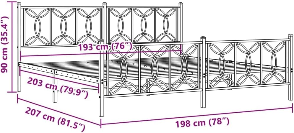 Queen Bed Frame with Footboard Black 76'x79.9' Steel Platform Bed Frame for Bedroom, Sturdy Metal Slats & Underbed Storage Space
