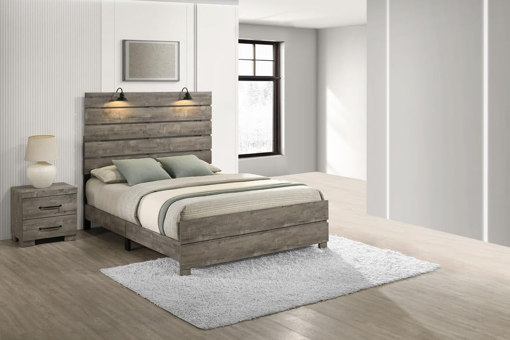 BEST QUALITY FURNITURE TM THE BEST CHOICE FOR YOUR HOME Modern 2-Piece Queen Bedroom Set with LED Reading Lamps and USB Nightstand – Panel Bed Frame and Nightstand in Antique Gray Laminate Finish