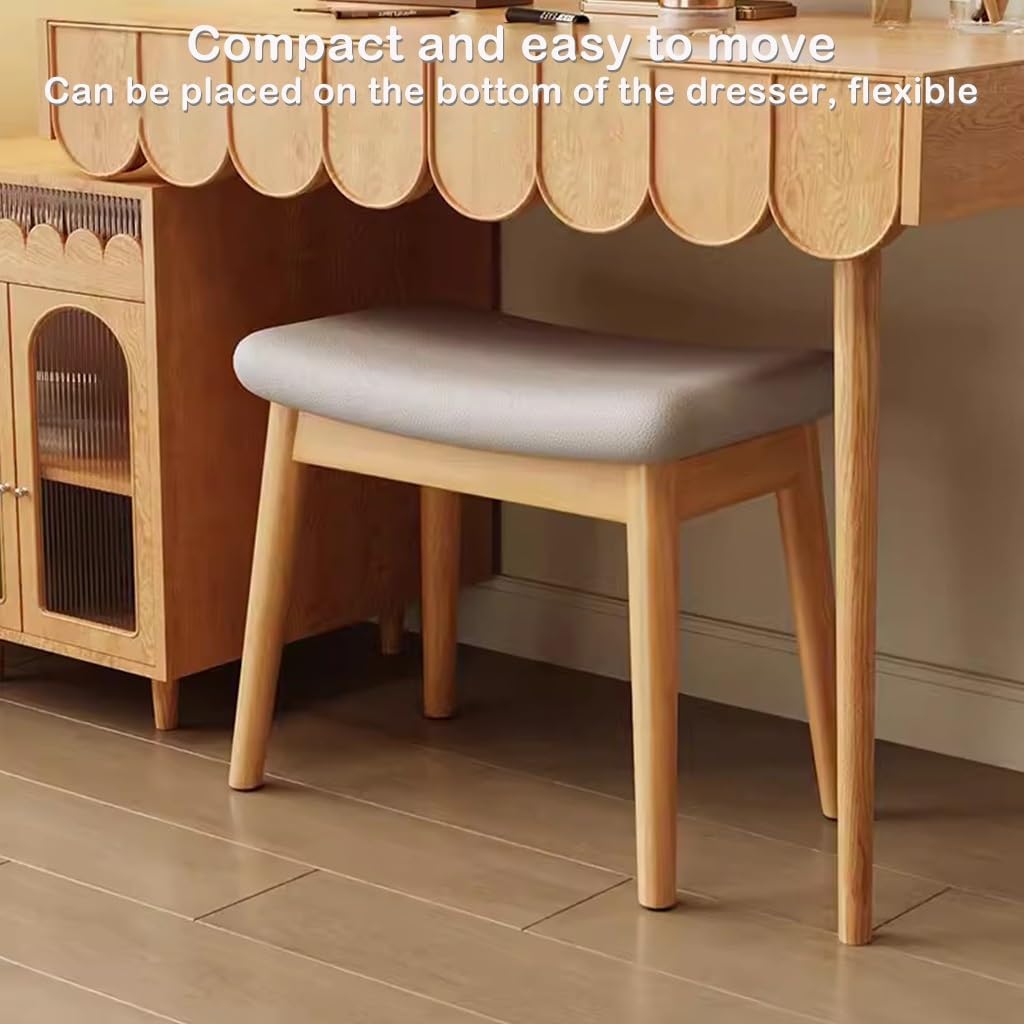 BTZHY Vanity Chair,Solid Wood Dressing Table Stool for Girls Bedroom Makeup Chair with Shoe Bench Entryway Kitchen Chairs for Living Room Study Room and Office Dark Brown