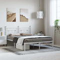 White Powder-Coated Steel Double Bed Frame with Headboard, 78x81.5 Inches, Underbed Storage Space, Modern Design for Adults, Durable Metal Construction, Breathable Material,