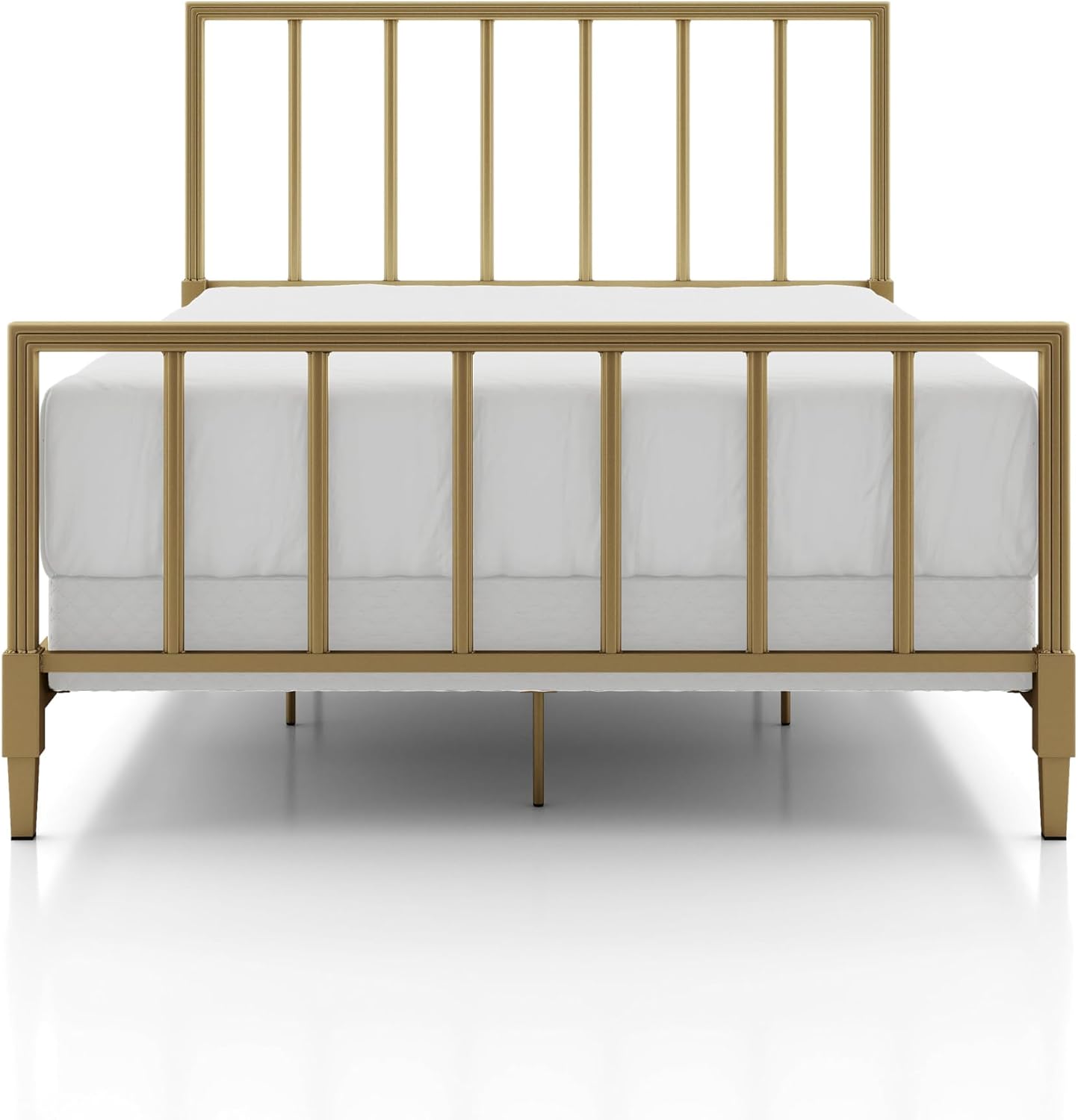 Furniture of America Blair Modern Metal Full Size Bed Frame with Subtle Reeded Lines, Sturdy Bedframe for Bedroom, Guest Room, Box Spring Required, Gold