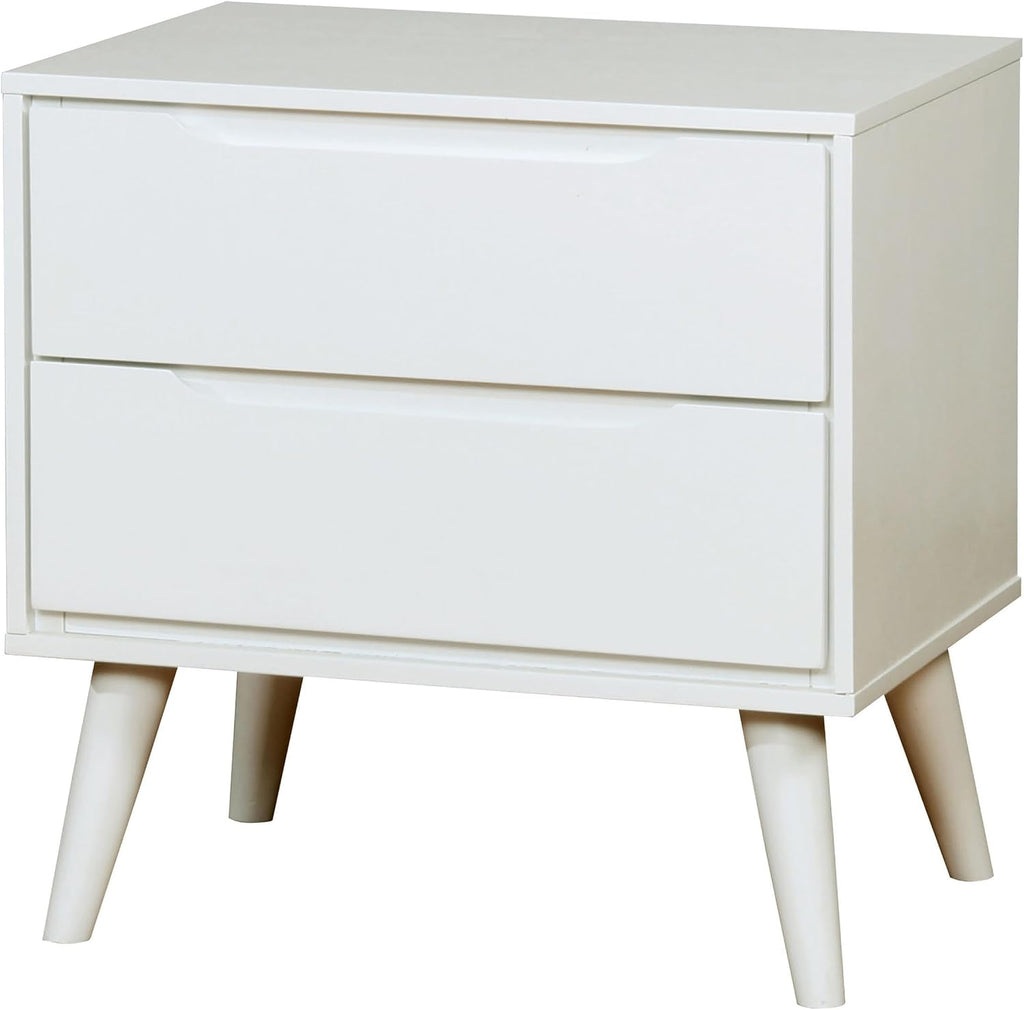 Furniture of America FOA Belkor 2-Piece White Solid Wood Bedroom Set- Cal King + Nightstand