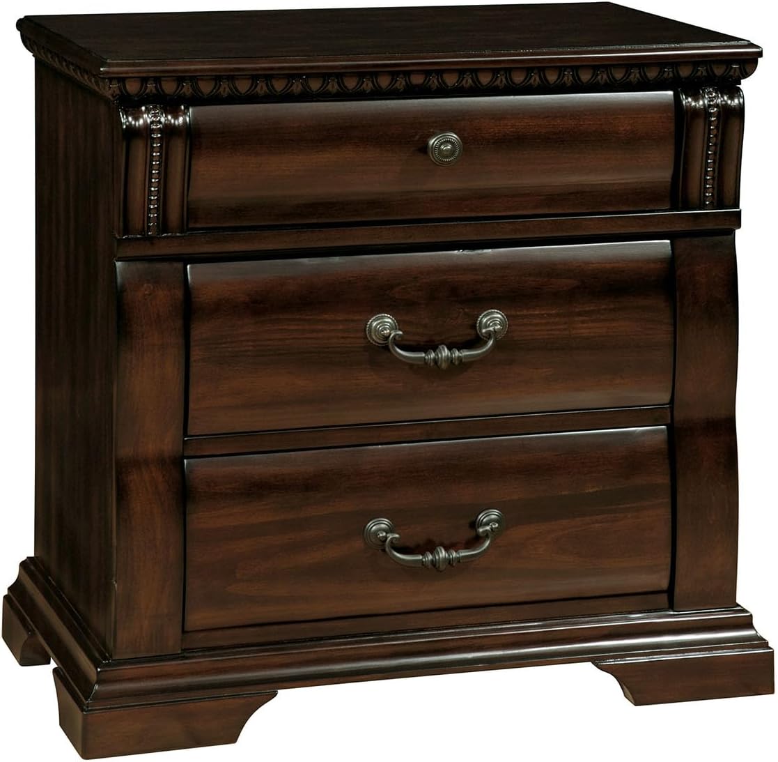 MASARA Transitional Cherry 3-Piece Bedroom Set, Solid Wood and Veneer Construction, Queen/King/Cal King Sizes, Ball Bearing Glides, Felt-Lined Drawers, Bed with 2 nightstand (California King)