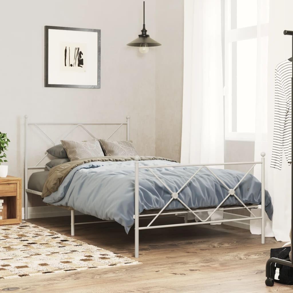 White Steel Bed Frame 39.4 x 78.7 Inches with Underbed Storage, Sturdy Metal Platform Bed for Single Sleeper, Traditional Aesthetic and Breathable Design for Guest Room
