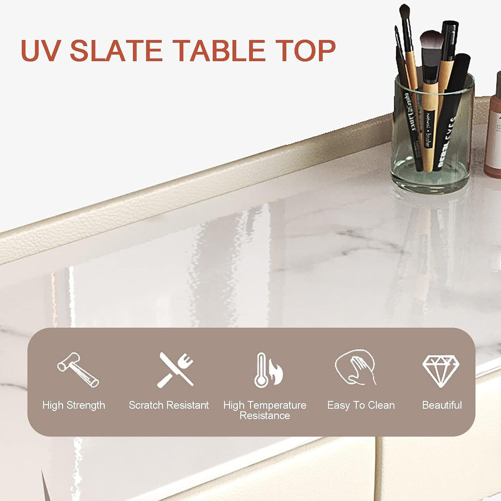 Dresser Table Women Vanity Makeup Table Set Makeup with 3 Drawers Dressing Table with Lighted Mirror and Chair Vanity Benches Desk for Her (Color : White, Size : L:80cm/31.5')